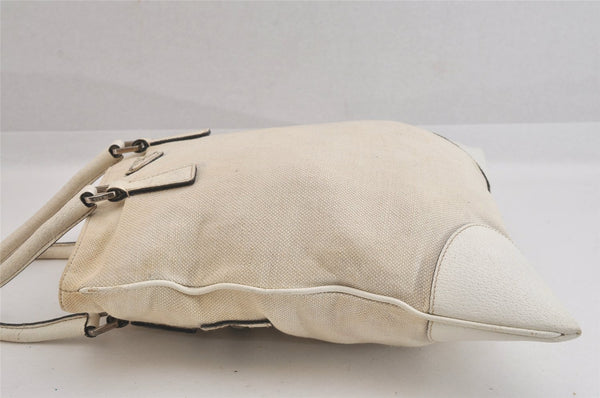 Authentic PRADA Vintage Canvas Leather Hand Tote Bag Purse White 8304M