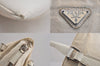 Authentic PRADA Vintage Canvas Leather Hand Tote Bag Purse White 8304M