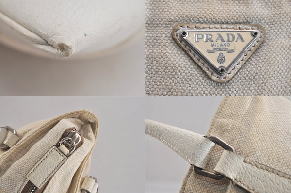 Authentic PRADA Vintage Canvas Leather Hand Tote Bag Purse White 8304M