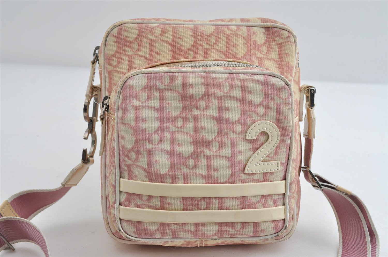 Authentic Christian Dior Trotter No.2 Shoulder Bag PVC Enamel Pink Junk 8310I
