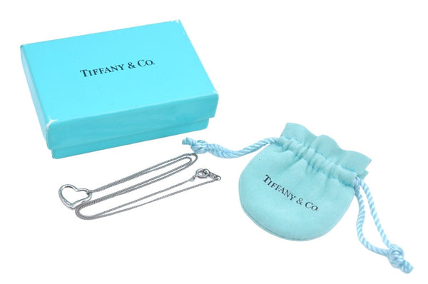 Auth TIFFANY & Co. Elsa Peretti Open Heart Pendant Necklace Silver Box 8311I