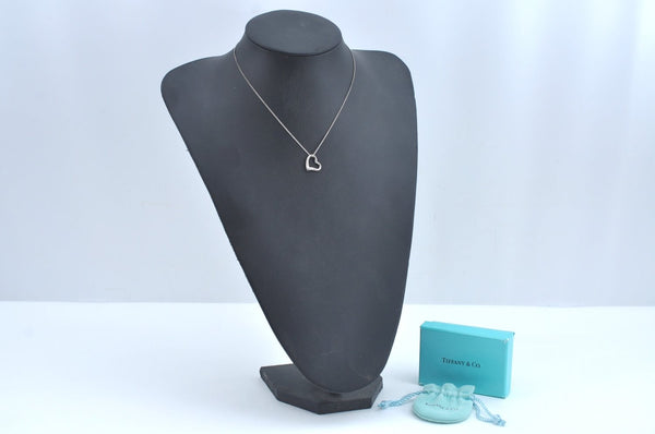 Auth TIFFANY & Co. Elsa Peretti Open Heart Pendant Necklace Silver Box 8311I