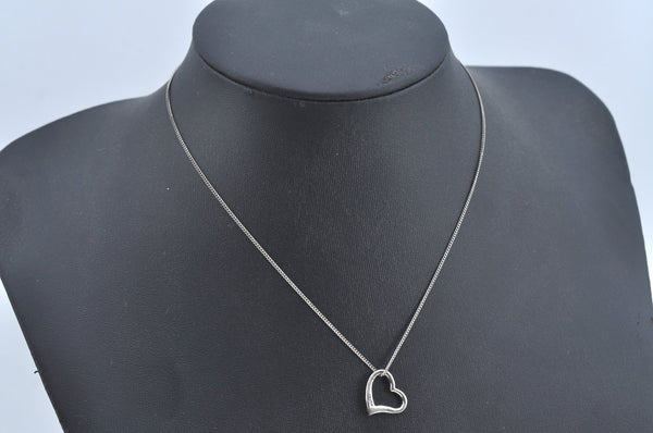 Auth TIFFANY & Co. Elsa Peretti Open Heart Pendant Necklace Silver Box 8311I