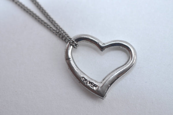 Auth TIFFANY & Co. Elsa Peretti Open Heart Pendant Necklace Silver Box 8311I