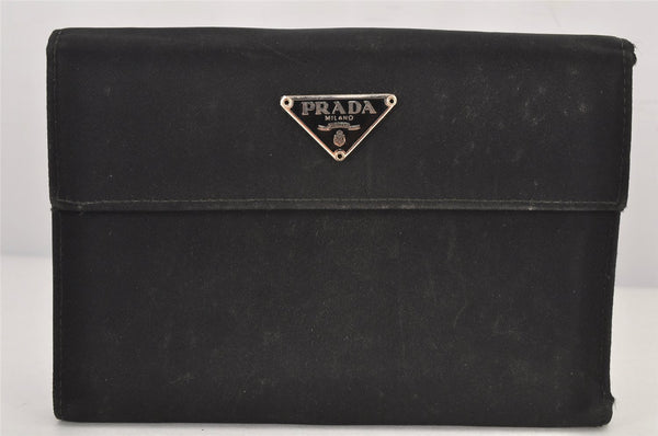 Authentic PRADA Vintage Nylon Saffiano Leather Trifold Wallet Purse Black 8316J