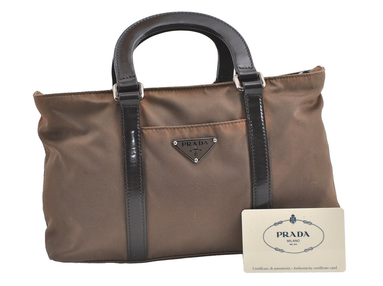 Authentic PRADA Tessuto Spazzolat Nylon Leather 2Way Hand Bag BN1052 Brown 8318J