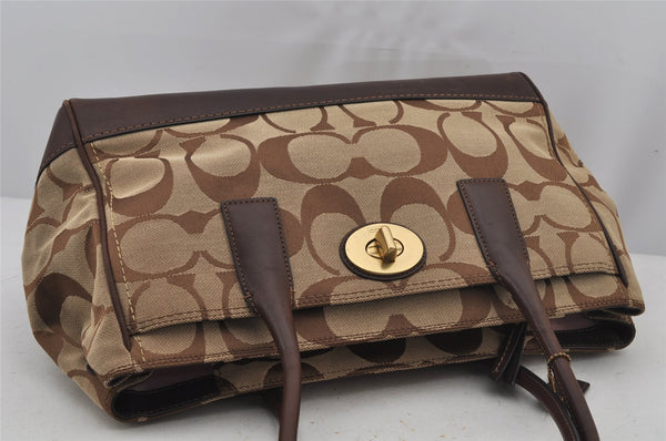 Authentic COACH Signature Shoulder Tote Bag Canvas Leather 11558 Brown 8319J