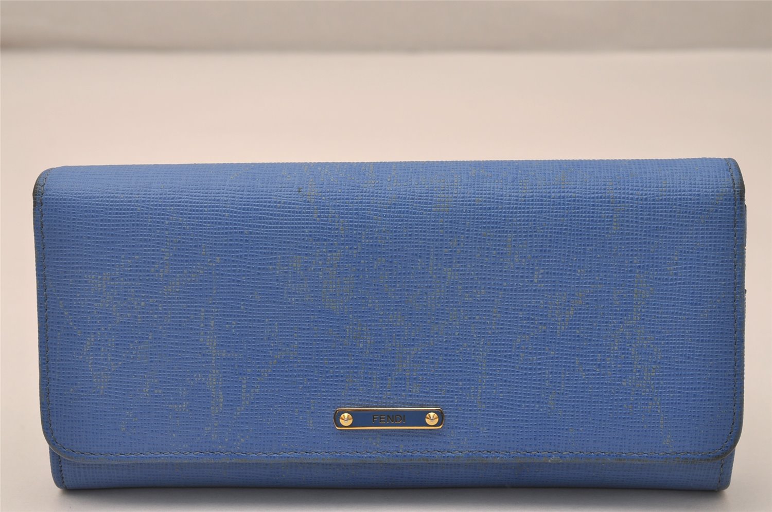 Authentic FENDI Vintage Long Wallet Purse Leather Blue Box 8321J