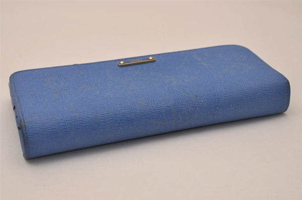 Authentic FENDI Vintage Long Wallet Purse Leather Blue Box 8321J