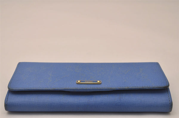 Authentic FENDI Vintage Long Wallet Purse Leather Blue Box 8321J