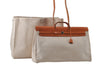 Authentic HERMES Her Bag GM & GM 2Way Tote Bag Canvas Leather White 8322I