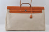 Authentic HERMES Her Bag GM & GM 2Way Tote Bag Canvas Leather White 8322I