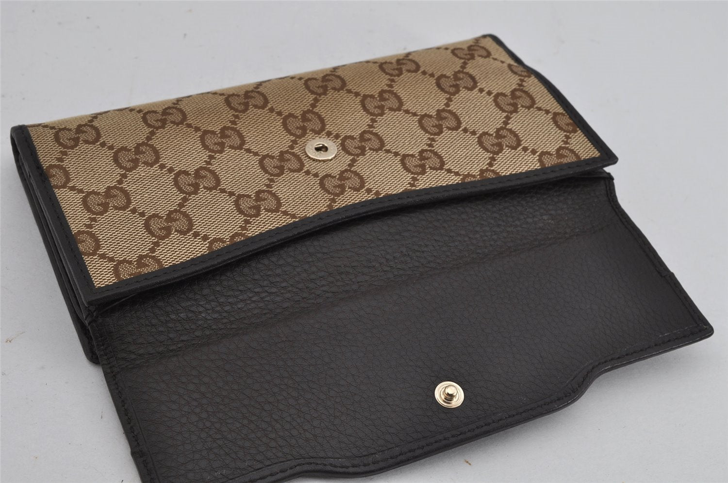 Authentic GUCCI Web Sherry Line Bifold Long Wallet GG Canvas Leather Brown 8322J