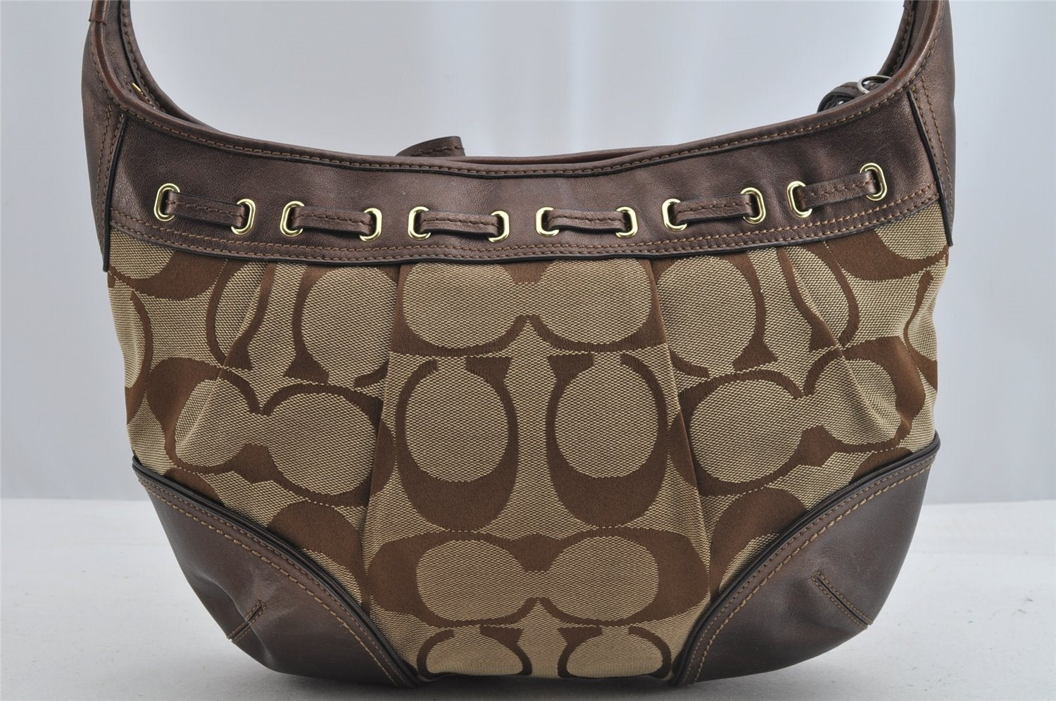 Authentic COACH Signature Shoulder Tote Bag Canvas Leather 12719 Brown 8323I