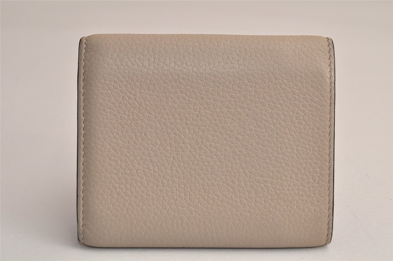 Authentic LOEWE Vintage Anagram Trifold Wallet Purse Leather Beige 8323M