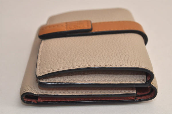 Authentic LOEWE Vintage Anagram Trifold Wallet Purse Leather Beige 8323M