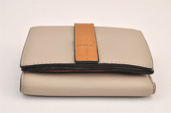Authentic LOEWE Vintage Anagram Trifold Wallet Purse Leather Beige 8323M