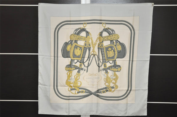 Authentic HERMES Carre 90 Scarf "BRIDES de GALA par" Silk Light Blue 8328J