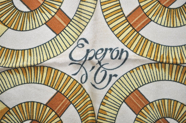 Authentic HERMES Carre 90 Scarf "Eperon d' or" Silk White 8329J