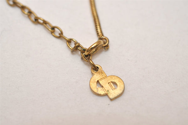 Authentic Christian Dior Gold Tone Chain Rhinestone Pendant Necklace CD 8330J