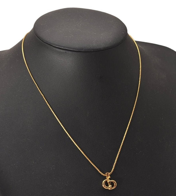 Authentic Christian Dior Gold Tone Chain Pendant Necklace CD 8331J