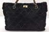 Auth CHANEL Unborn Calf Leather Bicolore Chain Shoulder Tote Bag Black CC 8332I