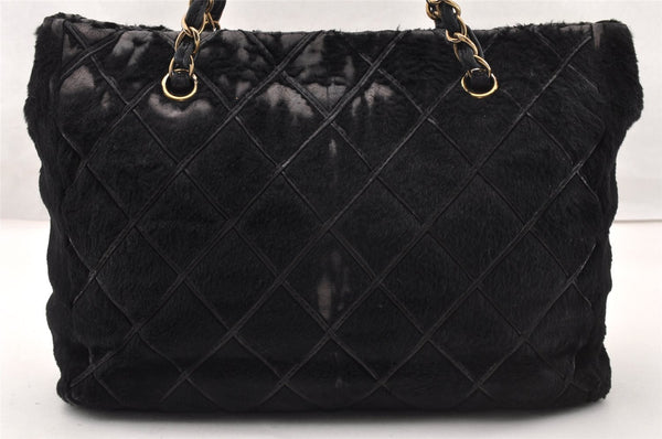 Auth CHANEL Unborn Calf Leather Bicolore Chain Shoulder Tote Bag Black CC 8332I