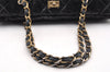 Auth CHANEL Unborn Calf Leather Bicolore Chain Shoulder Tote Bag Black CC 8332I