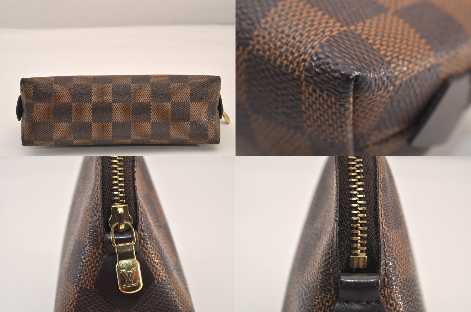 Authentic Louis Vuitton Damier Pochette Cosmetic PM Pouch N47516 LV 8332M