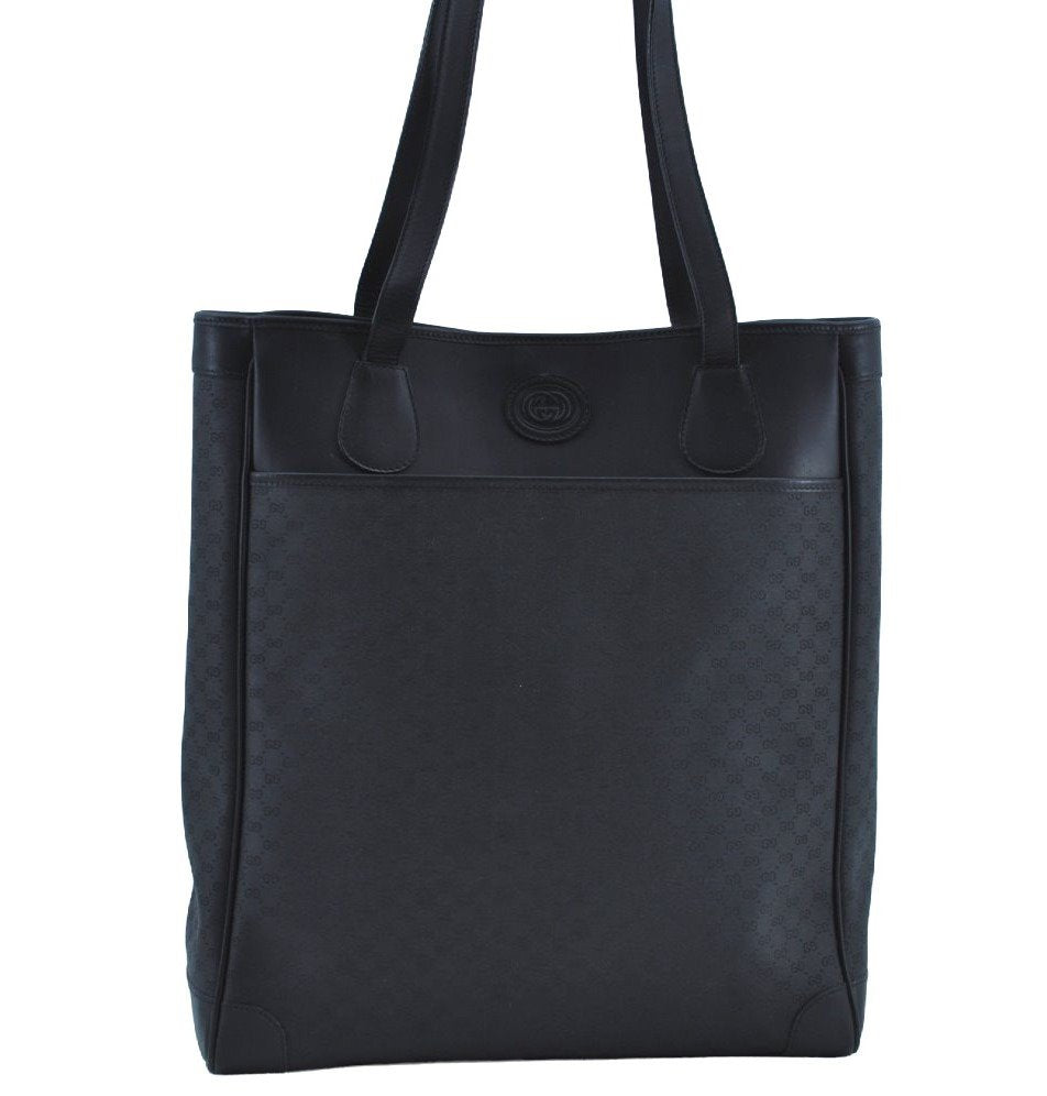 Authentic GUCCI Vintage Micro GG PVC Leather Shoulder Tote Bag Black 8334H