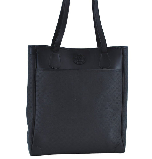 Authentic GUCCI Vintage Micro GG PVC Leather Shoulder Tote Bag Black 8334H