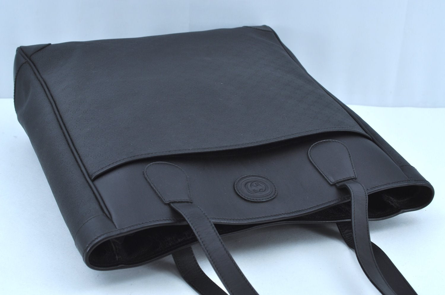 Authentic GUCCI Vintage Micro GG PVC Leather Shoulder Tote Bag Black 8334H