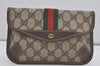 Authentic GUCCI Web Sherry Line Clutch Hand Bag Purse GG PVC Leather Brown 8339I