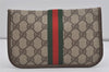 Authentic GUCCI Web Sherry Line Clutch Hand Bag Purse GG PVC Leather Brown 8339I