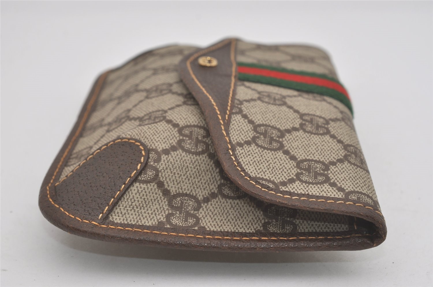 Authentic GUCCI Web Sherry Line Clutch Hand Bag Purse GG PVC Leather Brown 8339I