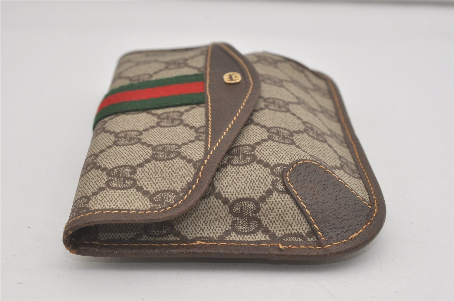 Authentic GUCCI Web Sherry Line Clutch Hand Bag Purse GG PVC Leather Brown 8339I