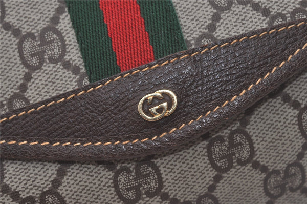 Authentic GUCCI Web Sherry Line Clutch Hand Bag Purse GG PVC Leather Brown 8339I