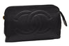 Authentic CHANEL Caviar Skin CC Logo Cosmetic Pouch Purse Black Junk 8341I