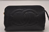 Authentic CHANEL Caviar Skin CC Logo Cosmetic Pouch Purse Black Junk 8341I