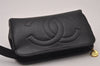 Authentic CHANEL Caviar Skin CC Logo Cosmetic Pouch Purse Black Junk 8341I