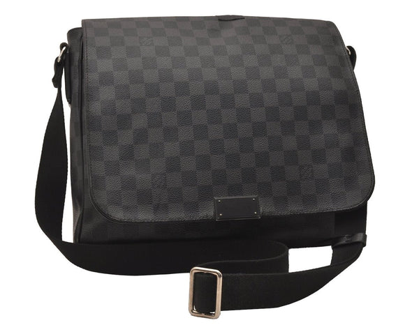 Authentic Louis Vuitton Damier Graphite District MM N41272 Shoulder Bag 8342J