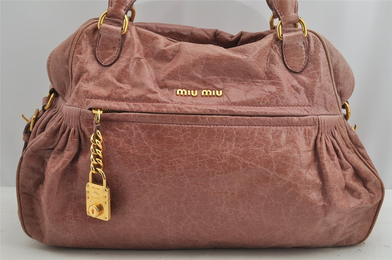 Authentic MIU MIU Vintage Leather 2Way Shoulder Hand Tote Bag Pink 8344I