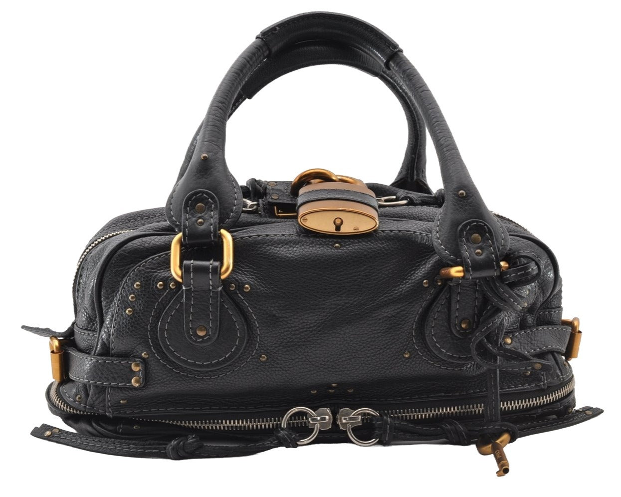 Authentic Chloe Vintage Paddington Leather Shoulder Hand Bag Black 8345I