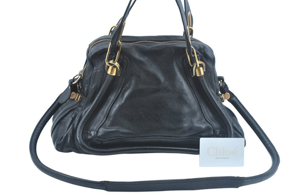 Authentic Chloe Paraty Medium 2Way Shoulder Hand Bag Purse Leather Black 8346I