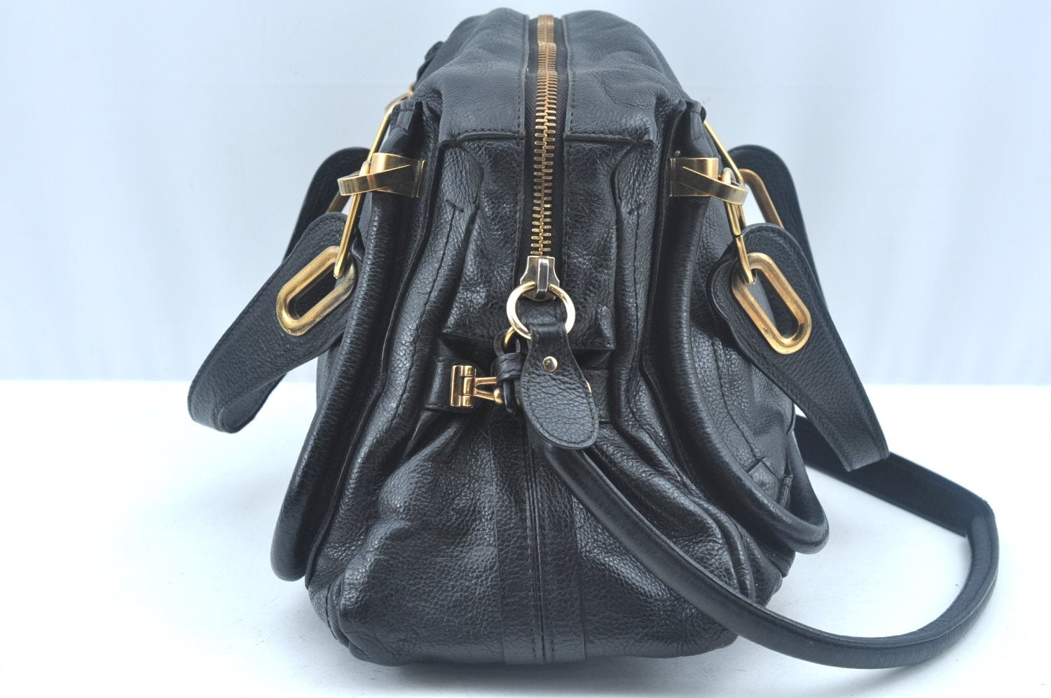 Authentic Chloe Paraty Medium 2Way Shoulder Hand Bag Purse Leather Black 8346I