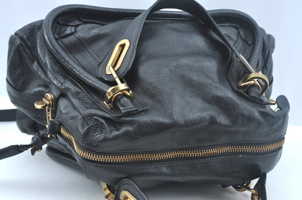 Authentic Chloe Paraty Medium 2Way Shoulder Hand Bag Purse Leather Black 8346I