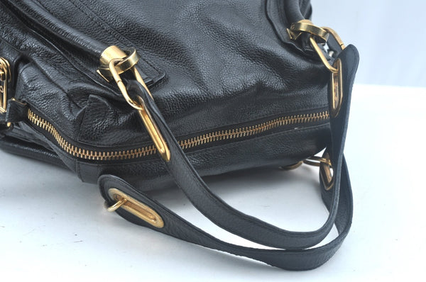 Authentic Chloe Paraty Medium 2Way Shoulder Hand Bag Purse Leather Black 8346I