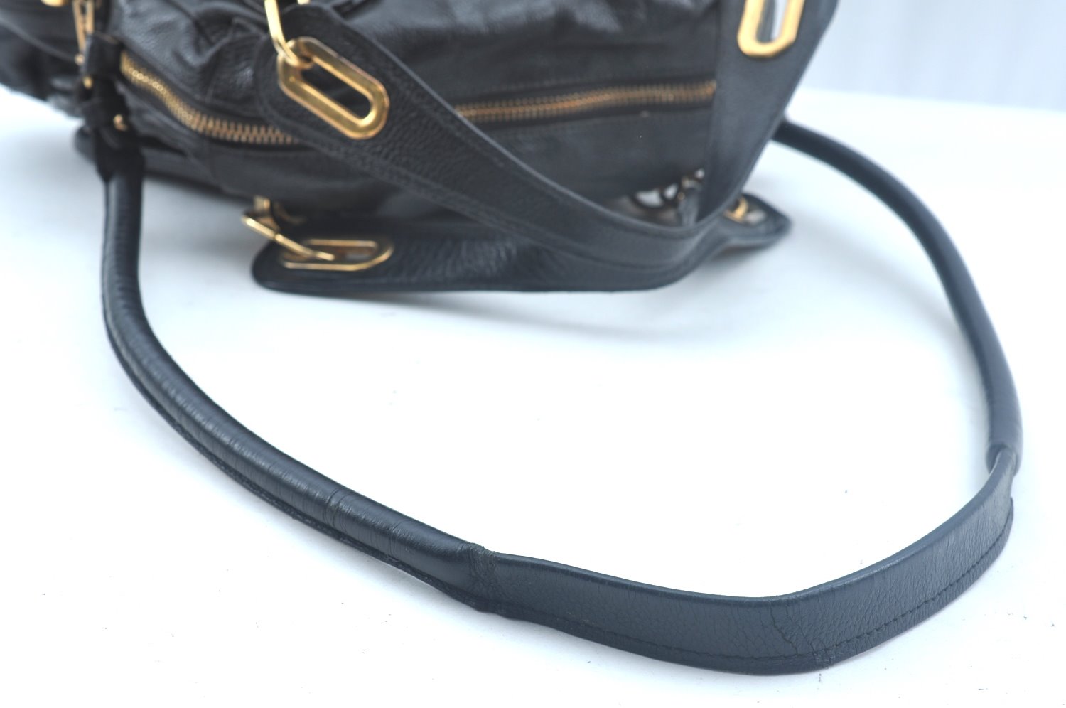 Authentic Chloe Paraty Medium 2Way Shoulder Hand Bag Purse Leather Black 8346I