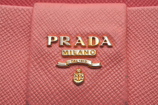 Auth PRADA SAFFIANO LUX Ribbon Leather Shoulder Long Wallet BT1009 Pink 8347I