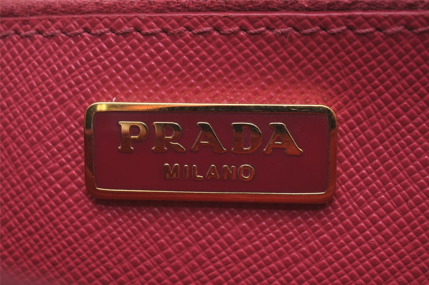 Auth PRADA SAFFIANO LUX Ribbon Leather Shoulder Long Wallet BT1009 Pink 8347I